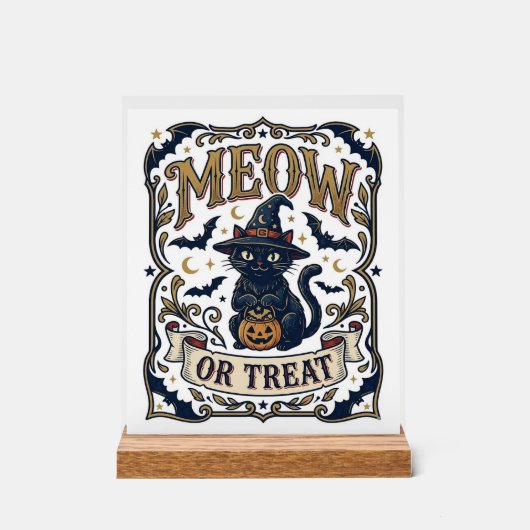 猫かお菓子か 猫 ハロウィン スプーキー 猫 ヴィンテージ Vec アクリルサイン (正面)