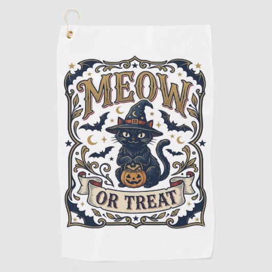 猫かお菓子か 猫 ハロウィン スプーキー 猫 ヴィンテージ Vec ゴルフタオル (正面)