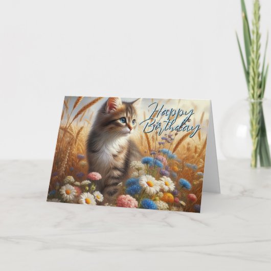 猫からの幸せな誕生日お祝いメッセージ カード (正面)