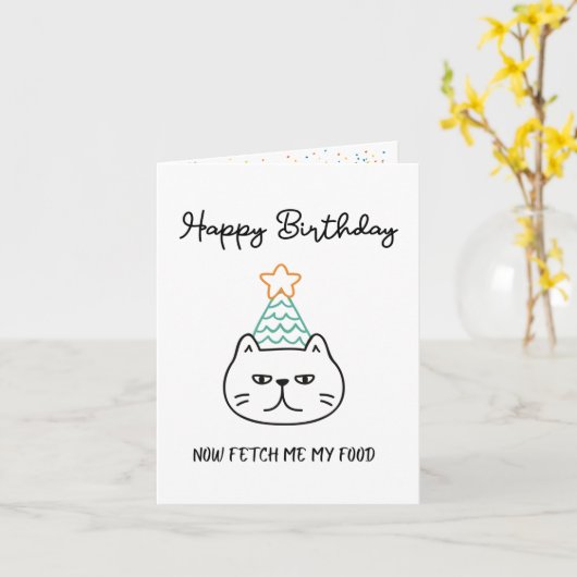 猫からの面白い誕生日カード カード (黄色い花)