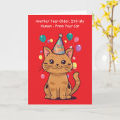 猫から人間へのもう1年の歳をとったお誕生日メッセージ カード (黄色い花)