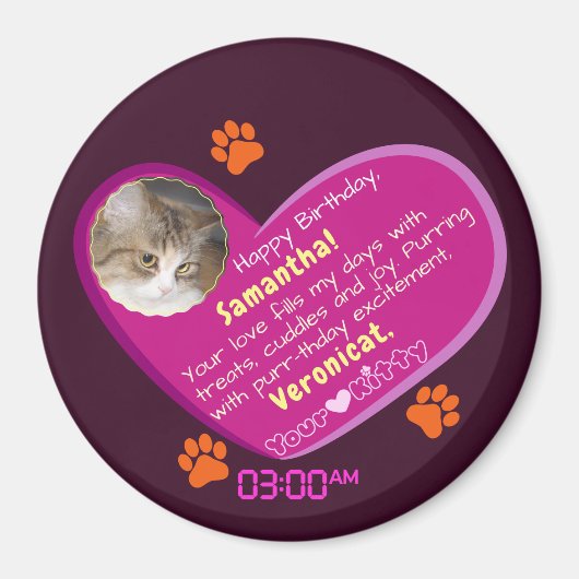 猫から人間への誕生日メッセージ マグネット (正面)