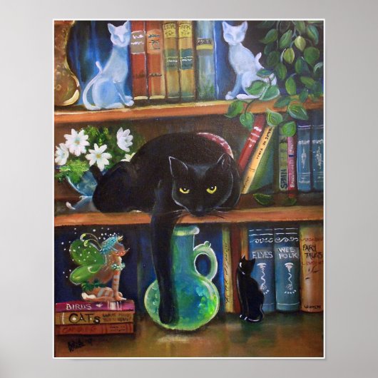 猫から本のケースに隠れた妖精 ポスター (正面)