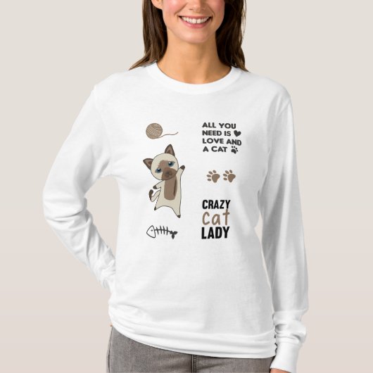 猫かわいい動物のステッカーで猫を愛 Tシャツ (正面)