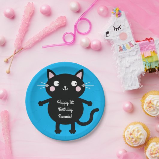 猫かわいい子猫カラフルの第1回誕生日パーティーテーマ ペーパープレート (パーティー)