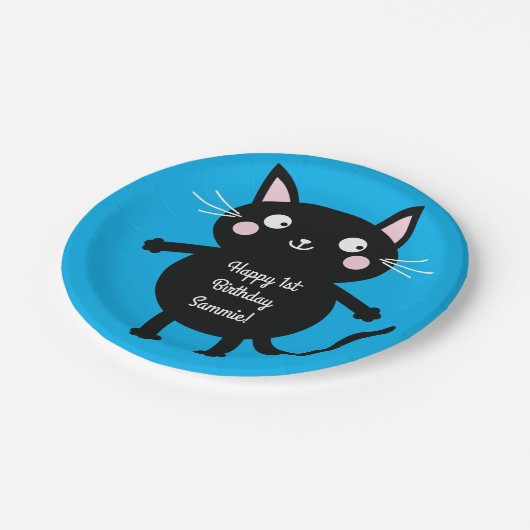 猫かわいい子猫カラフルの第1回誕生日パーティーテーマ ペーパープレート (アングル)