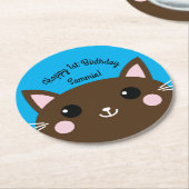 猫かわいい子猫カラフルの第1回誕生日パーティーテーマ ラウンドペーパーコースター (アングル)