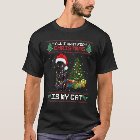 猫かわいい猫サンタ帽子みにくいクリスマスセーター Tシャツ (正面)