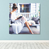 猫かわいらしとポーチスイングする女性 キャンバスプリント (インサイチュ (ウッドフロア))