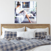 猫かわいらしとポーチスイングする女性 キャンバスプリント (インサイチュ (寝室))