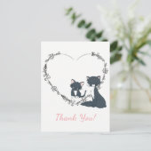 猫かわいらしと子猫と花ハートありがとう ポストカード (スタンド正面)