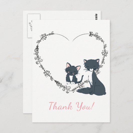 猫かわいらしと子猫と花ハートありがとう ポストカード (正面/裏面)