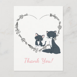 猫かわいらしと子猫と花ハートありがとう ポストカード