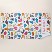 猫がいけな人を引っ張るパーソナライズされた ビーチタオル (正面)