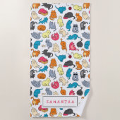 猫がいけな人を引っ張るパーソナライズされた ビーチタオル (正面)