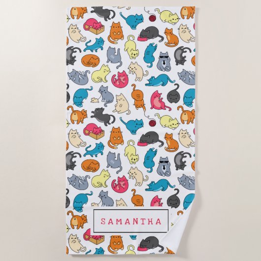 猫がいけな人を引っ張るパーソナライズされた ビーチタオル (正面)