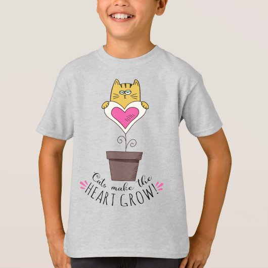 猫がいるから心が育つ Tシャツ - グレー (正面)