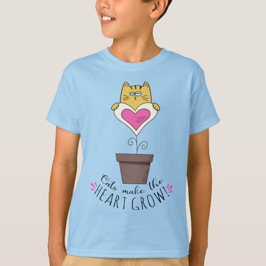 猫がいるから心が育つ Tシャツ - ブルー (正面)