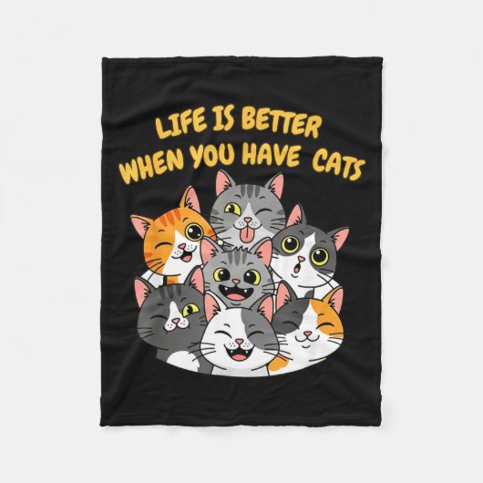猫がいると人生がもっと楽しくなる フリースブランケット (正面)