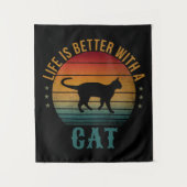 猫がいると人生はもっと楽しい タペストリー (正面)