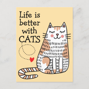 猫がいると人生はもっと楽しい ドゥードル ポストカード