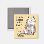 猫がいると人生はもっと楽しい ドゥードル マグネット (正面/裏面)