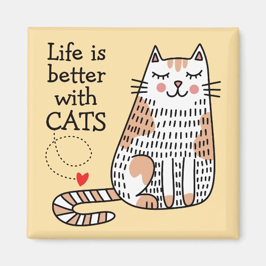 猫がいると人生はもっと楽しい ドゥードル マグネット (正面)
