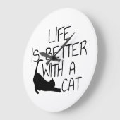 猫がいると人生はもっと楽しい ラージ壁時計 (傾斜)