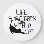 猫がいると人生はもっと楽しい ラージ壁時計 (正面)
