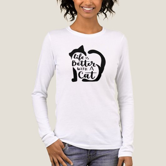 猫がいると人生はもっと楽しくなる トライブレンドTシャツ (正面)