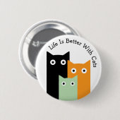 猫がいると生活はもっと楽しい 面白い猫たち 缶バッジ (正面&裏面)