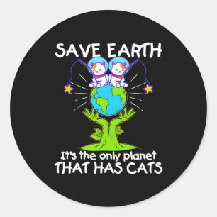 猫がいる唯一の惑星 地球を救おう 面白いTシャツ ラウンドシール