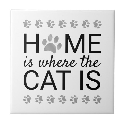 猫がいる場所がおうち Silver Foil Paw Prints タイル (正面)