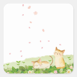 猫がおもしろいさくらんぼの下で歌う スクエアシール