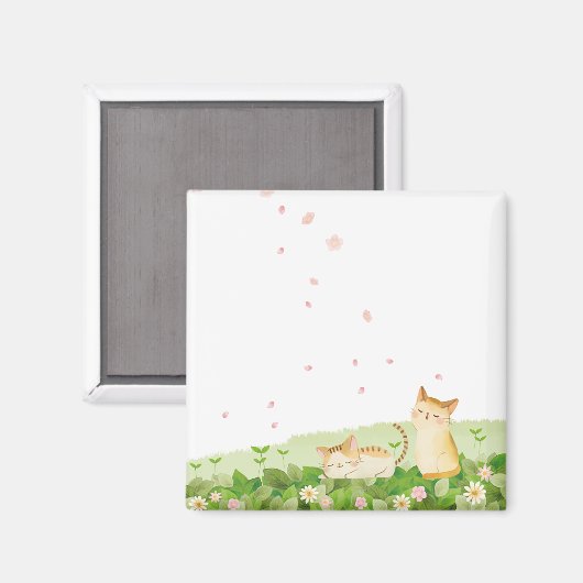 猫がおもしろいさくらんぼの下で歌う マグネット (正面/裏面)