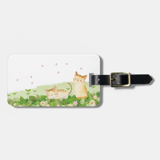 猫がおもしろいさくらんぼの下で歌う ラゲッジタグ (正面横)