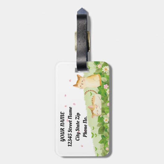 猫がおもしろいさくらんぼの下で歌う ラゲッジタグ (裏面縦)