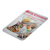 猫がおもしろいつま先豆メリークリスマスカードを愛する マグネット (左側)