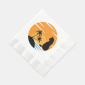 猫がおもしろい夕焼けを見るシーン – 黒猫が夕焼け 縁ありランチョンナプキン (角)