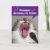猫がおもしろい大声で誕生日の歌を歌う カード (正面)