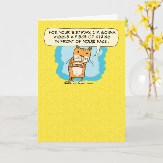 猫がおもしろい文字列の誕生日をウィグル カード (黄色い花)