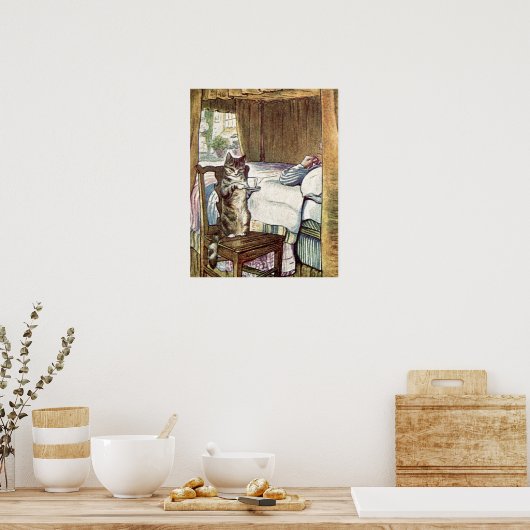 猫がお茶を出す ポスター (キッチン)