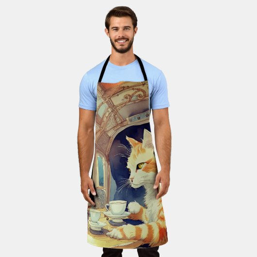 猫がお茶を飲む エプロン (着用した状態)