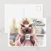 猫がお茶を飲んでいる 幸せな退職 ポストカード (正面/裏面)