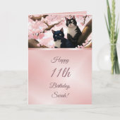 猫がさくらんぼの木の女の子誕生日 カード (正面)