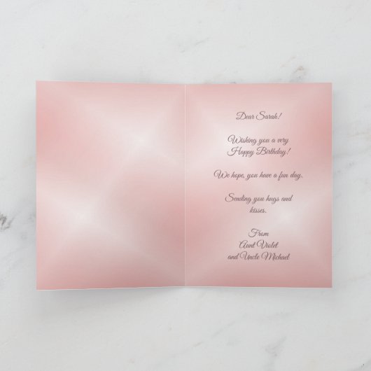 猫がさくらんぼの木の女の子誕生日 カード (内部)