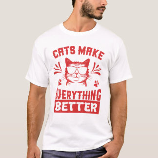 猫がすべてをより良くする — 楽しいクールキャットサングラス Tシャツ