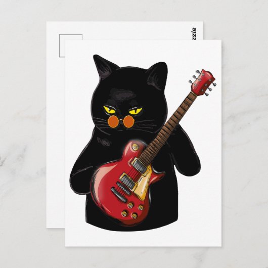 猫がアコースティックギターを弾く クールなミュージシャン ギタリスト ポストカード (正面/裏面)