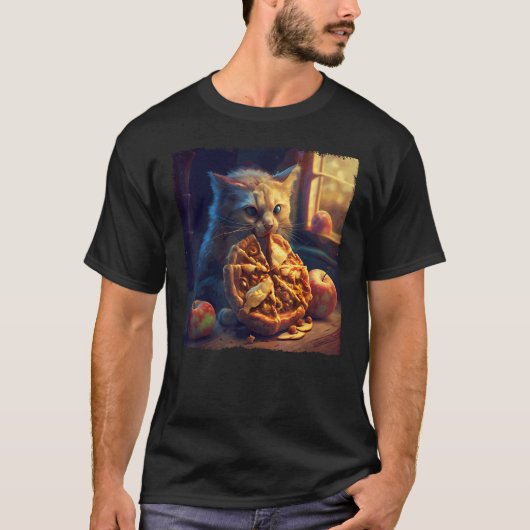 猫がアップルパイをかむ Tシャツ (正面)