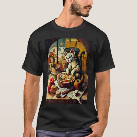 猫がアップルパイを料理 Tシャツ (正面)